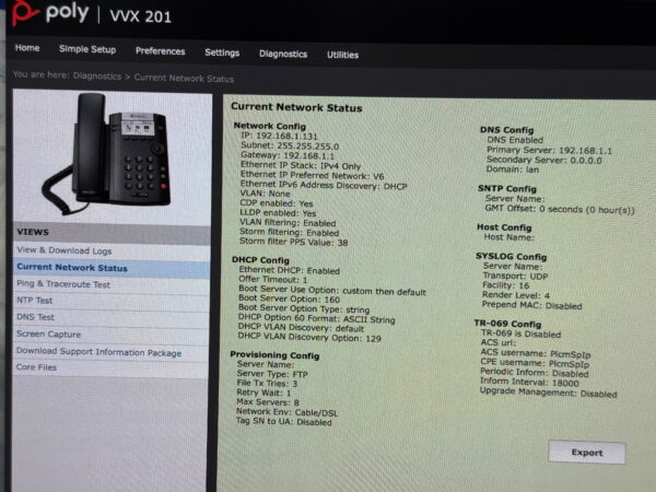 Polycom VVX 201 Web interface